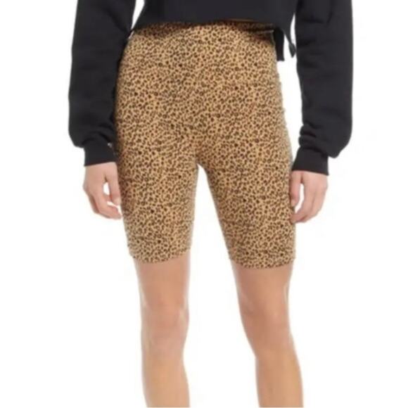 bp High Waist Bike Shorts in Tan Sketched Animal Leopard Print Size XS - Picture 2 of 5